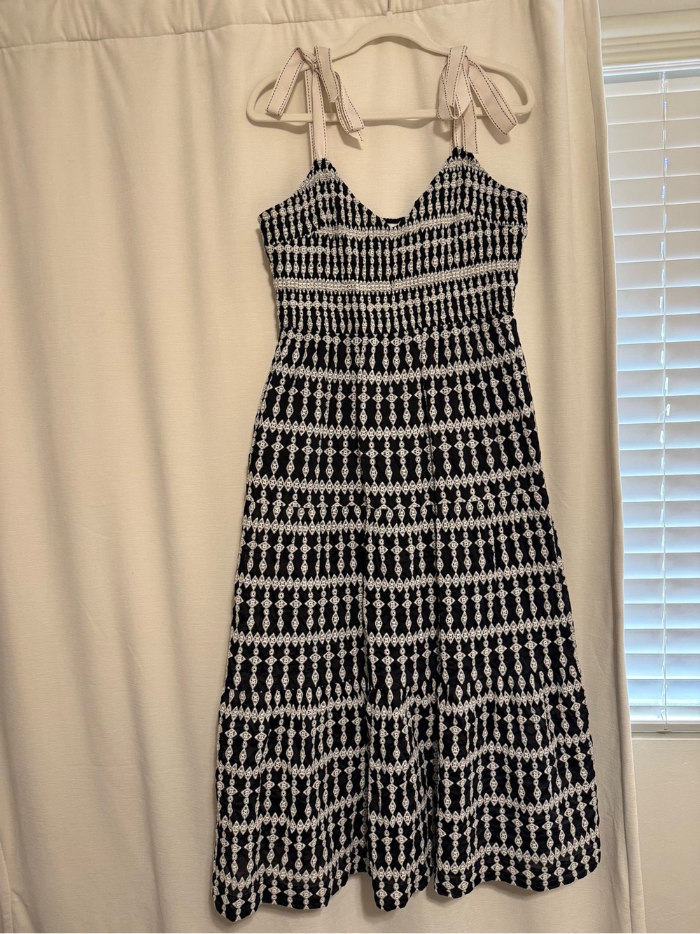 Greylin Black and White Tie-Shoulder Midi Dress